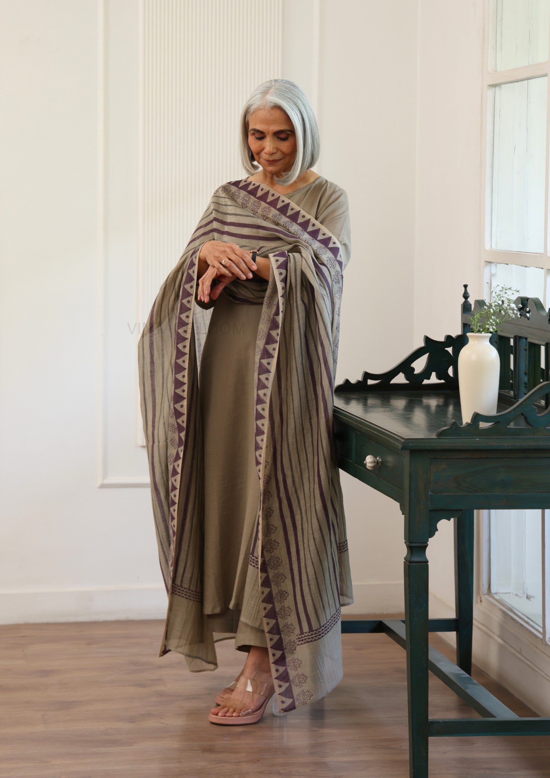 Greige Pure Cotton Suit Set