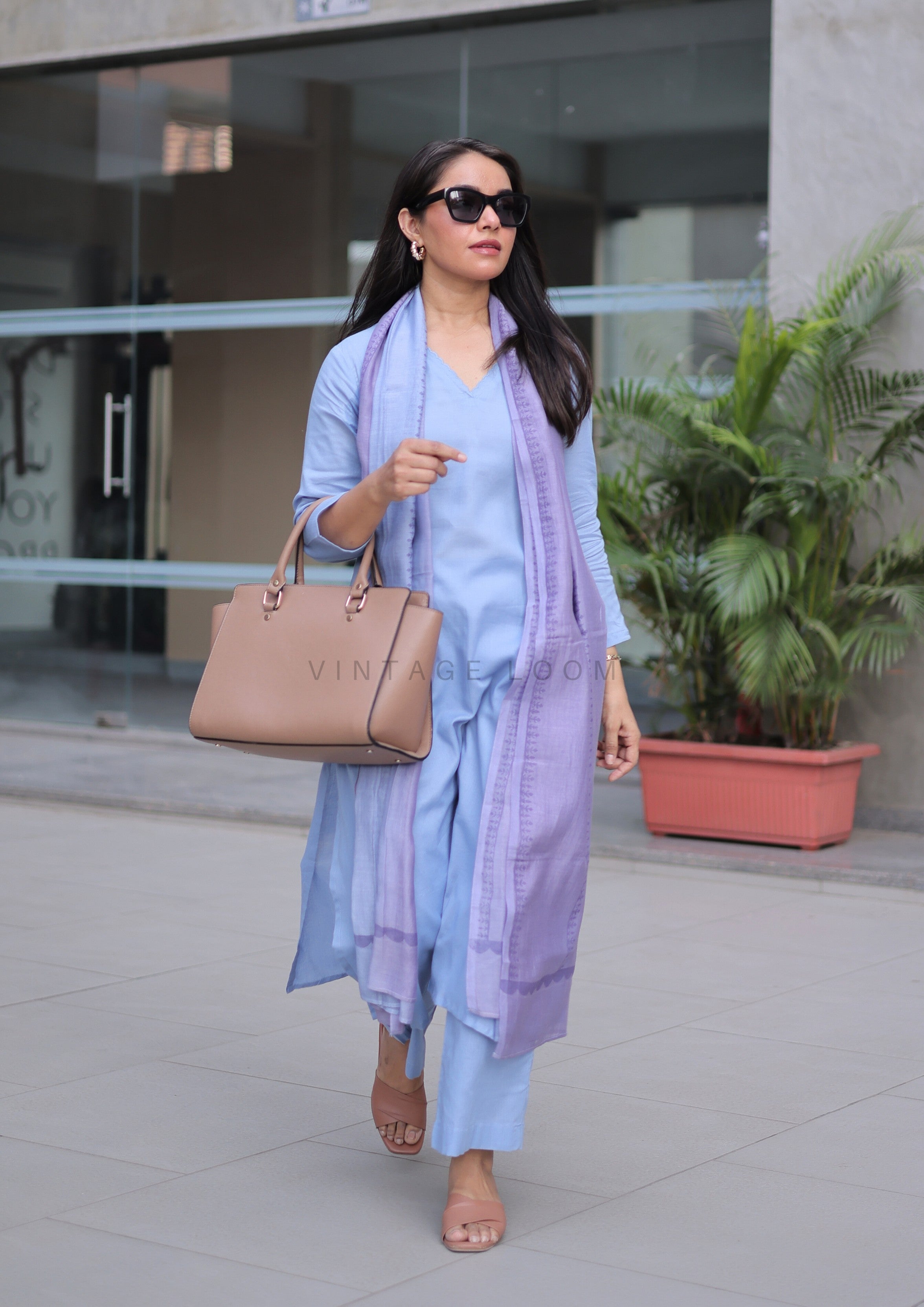 Breeze Blue Pure Cotton Suit Set