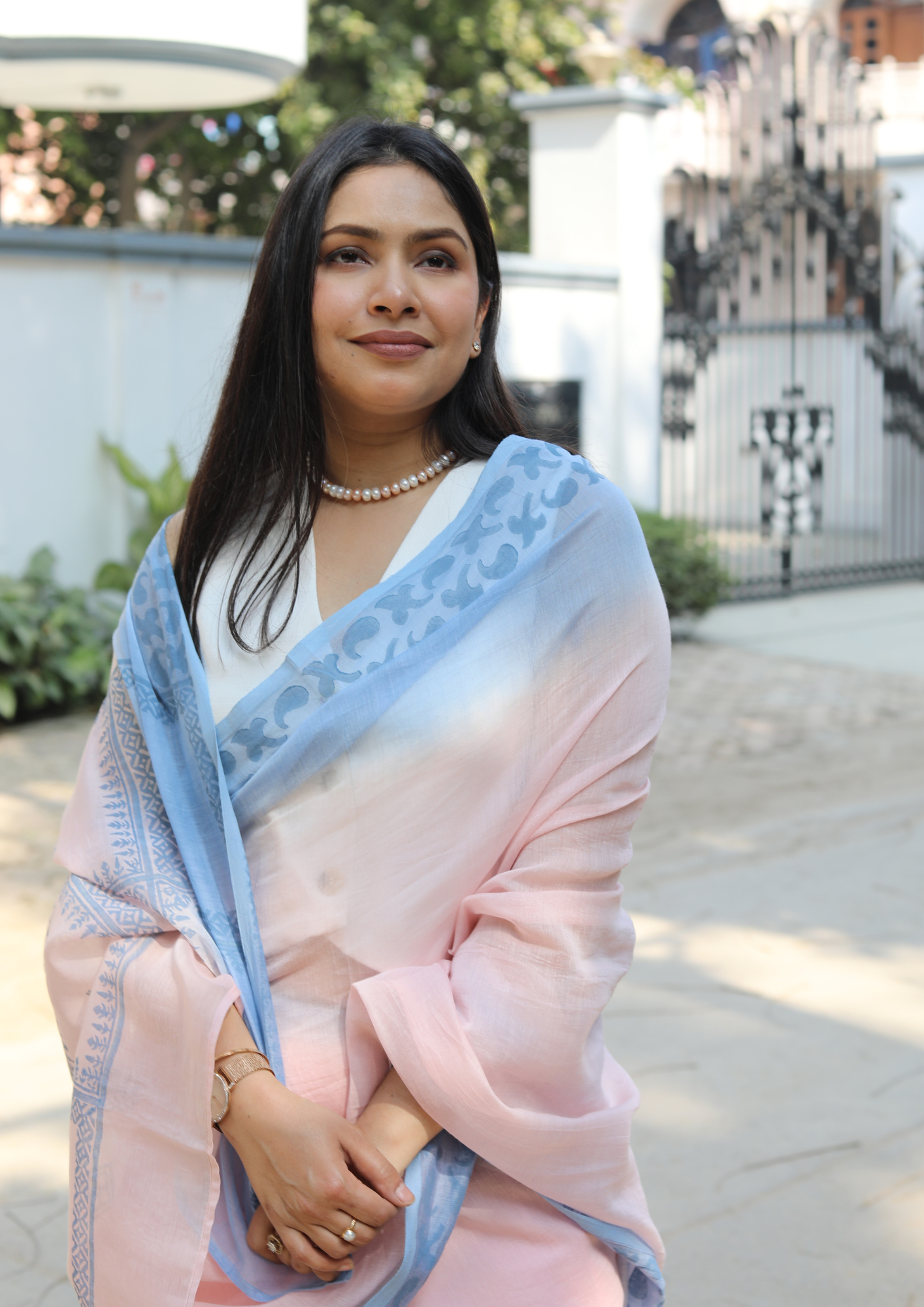 Flamingo Pink Chanderi Silk Hand-block Printed Saree