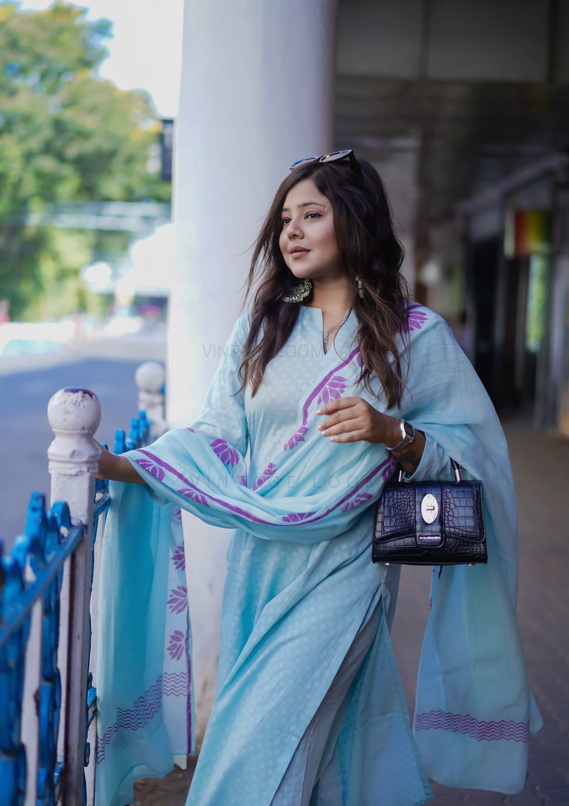 Sky Blue Pure Cotton Suit Set