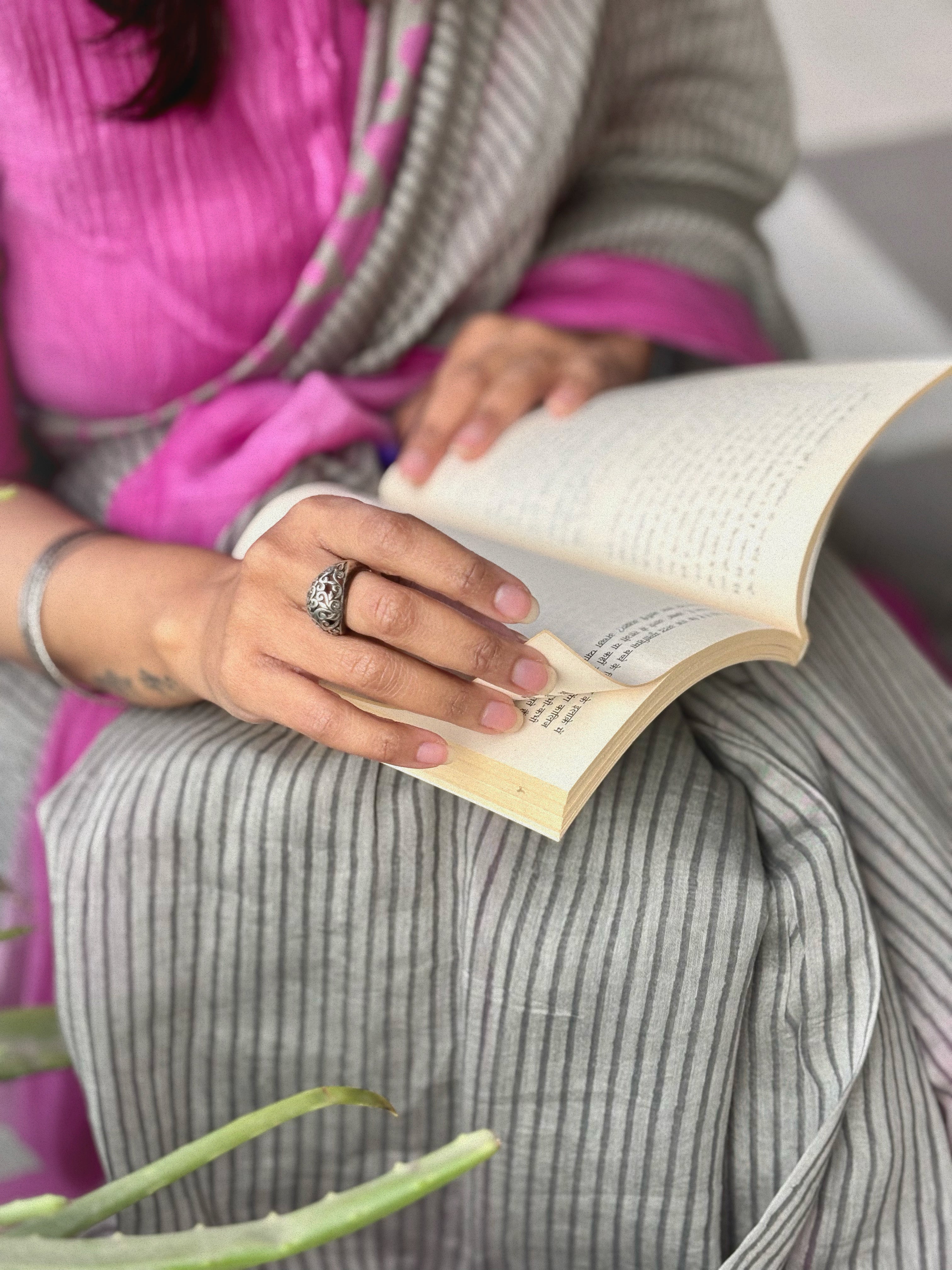 Space Grey Chanderi Silk Handblock Printed Saree