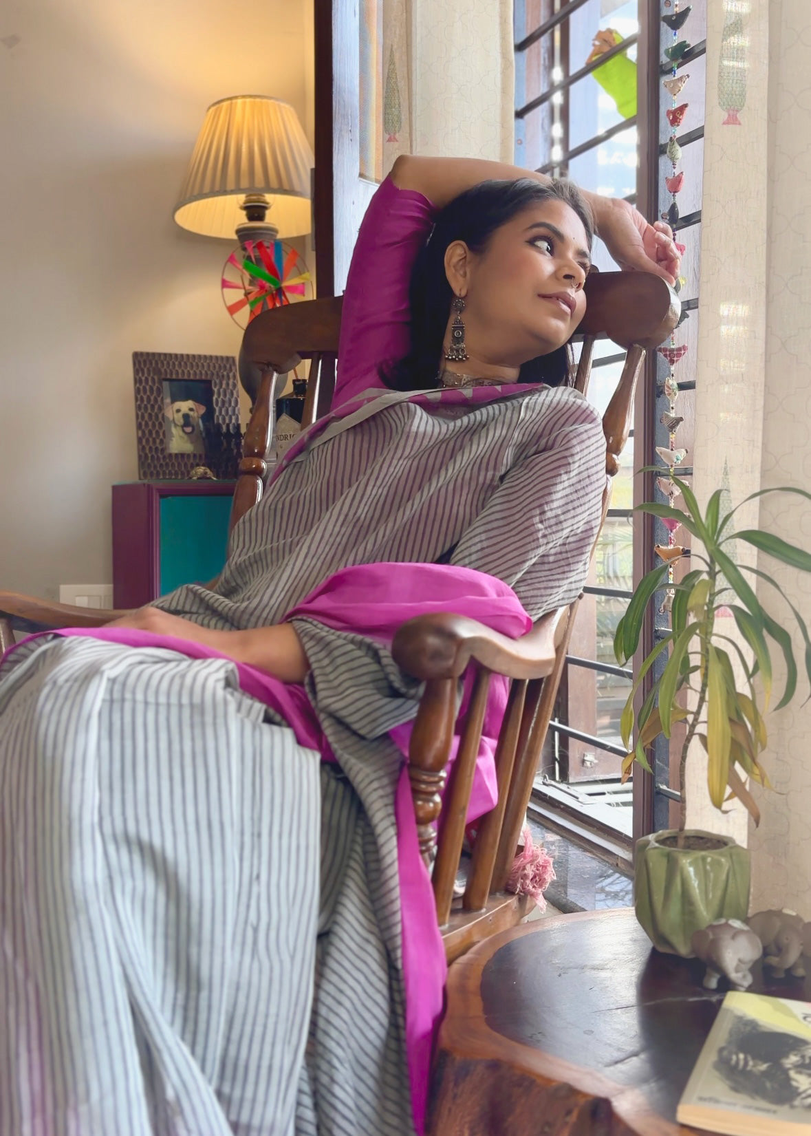 Space Grey Chanderi Silk Handblock Printed Saree