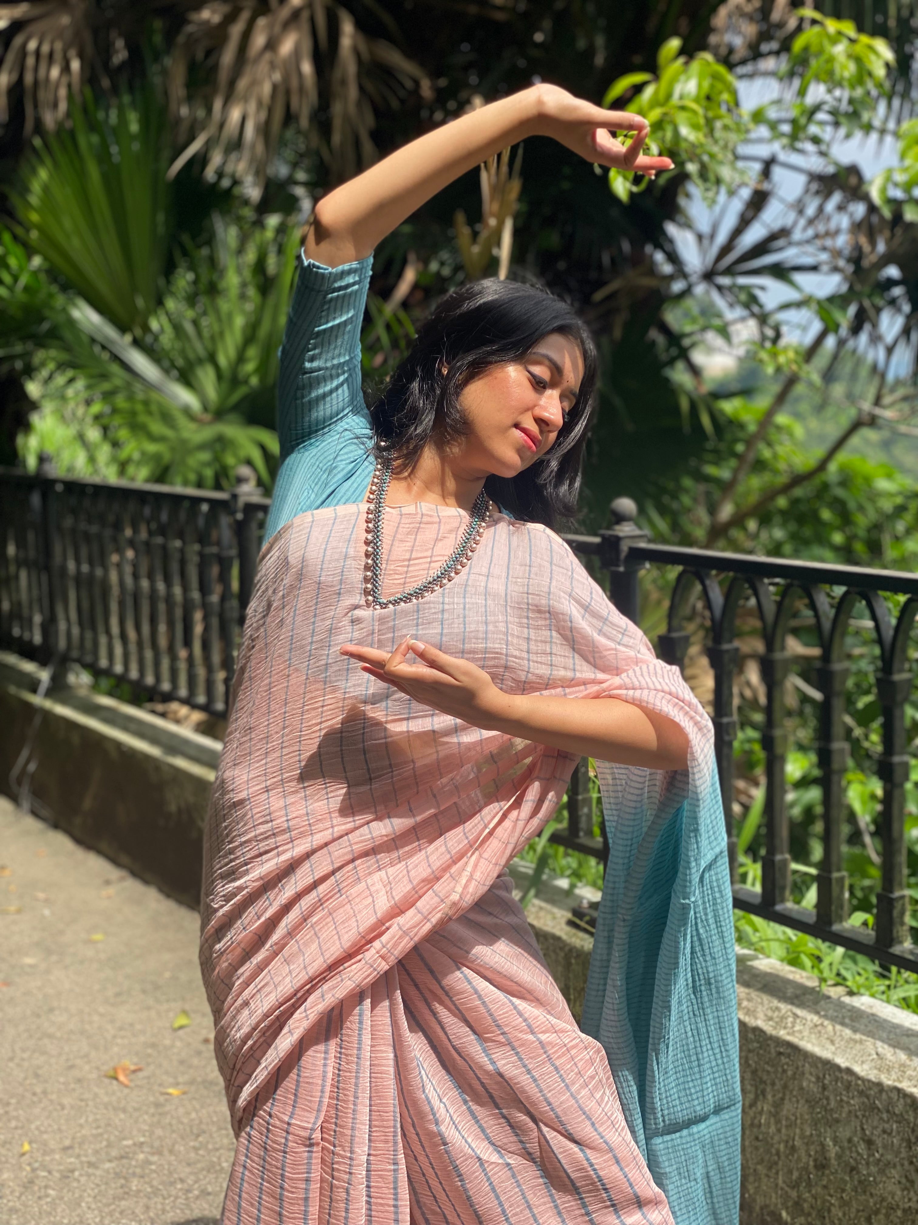 Ballerina Pink Chanderi Silk Handblock Printed Saree