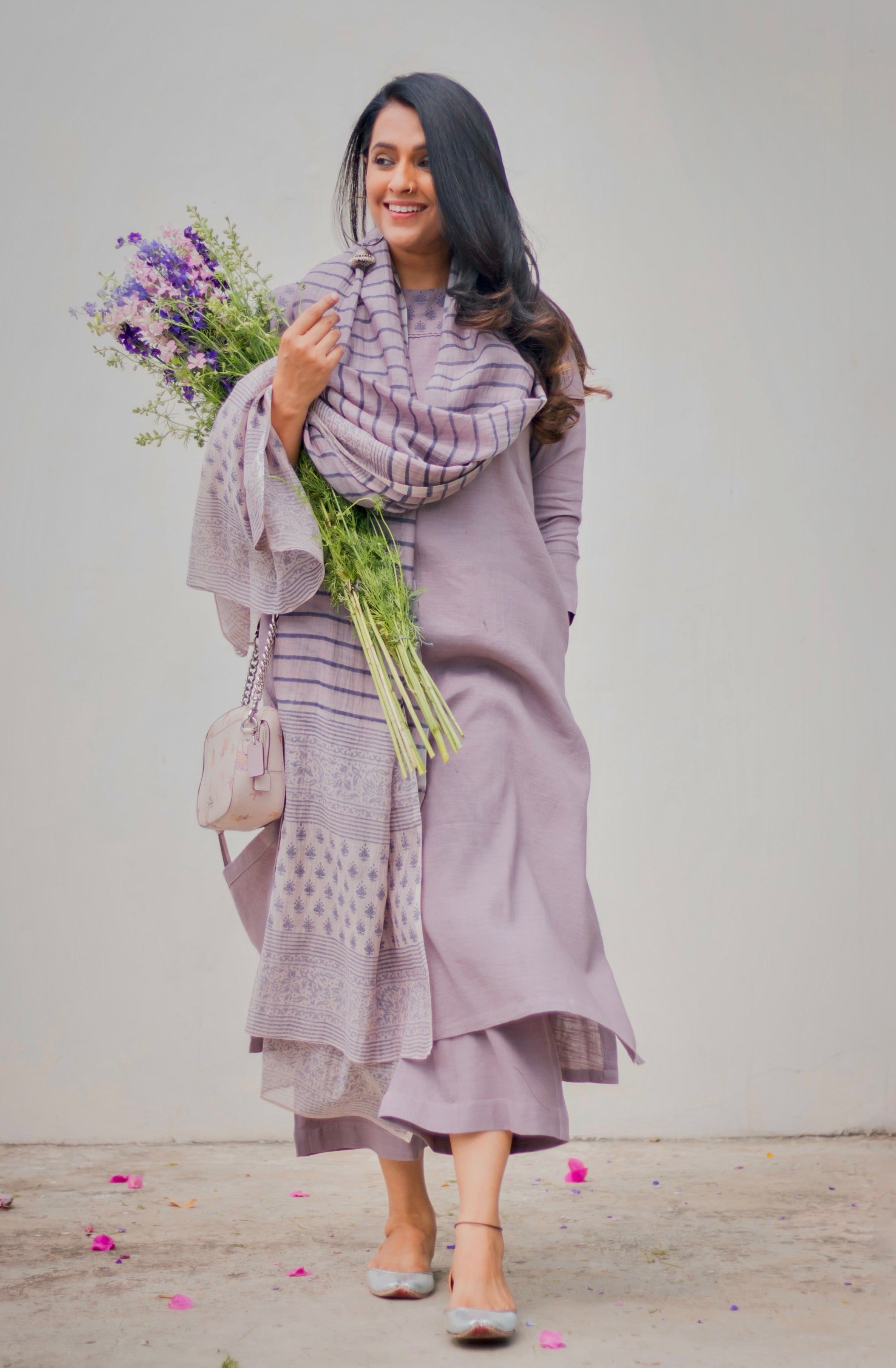 Light purple handblock printed salwar kameez for women