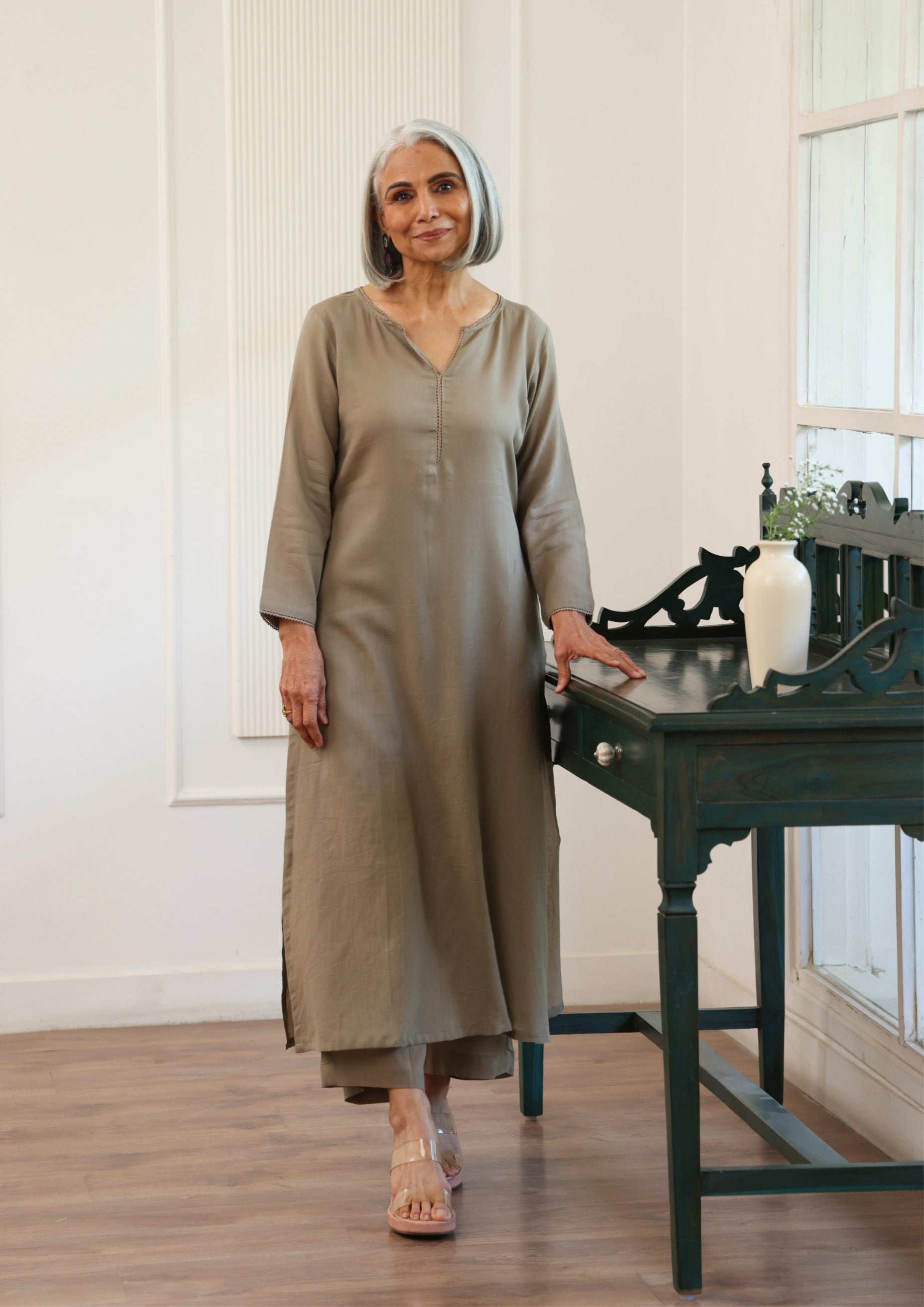 Greige Pure Cotton Suit Set