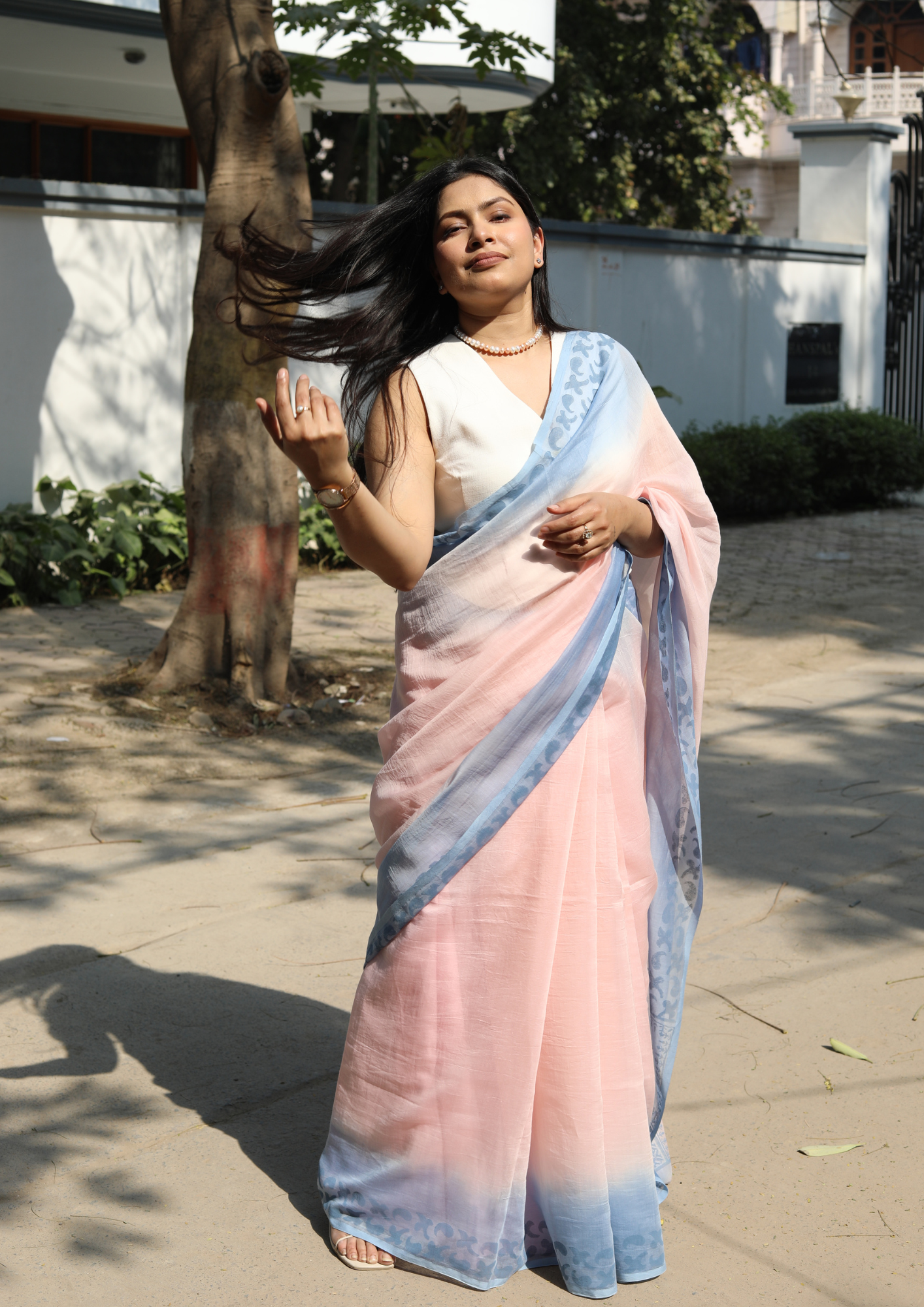 Flamingo Pink Chanderi Silk Hand-block Printed Saree