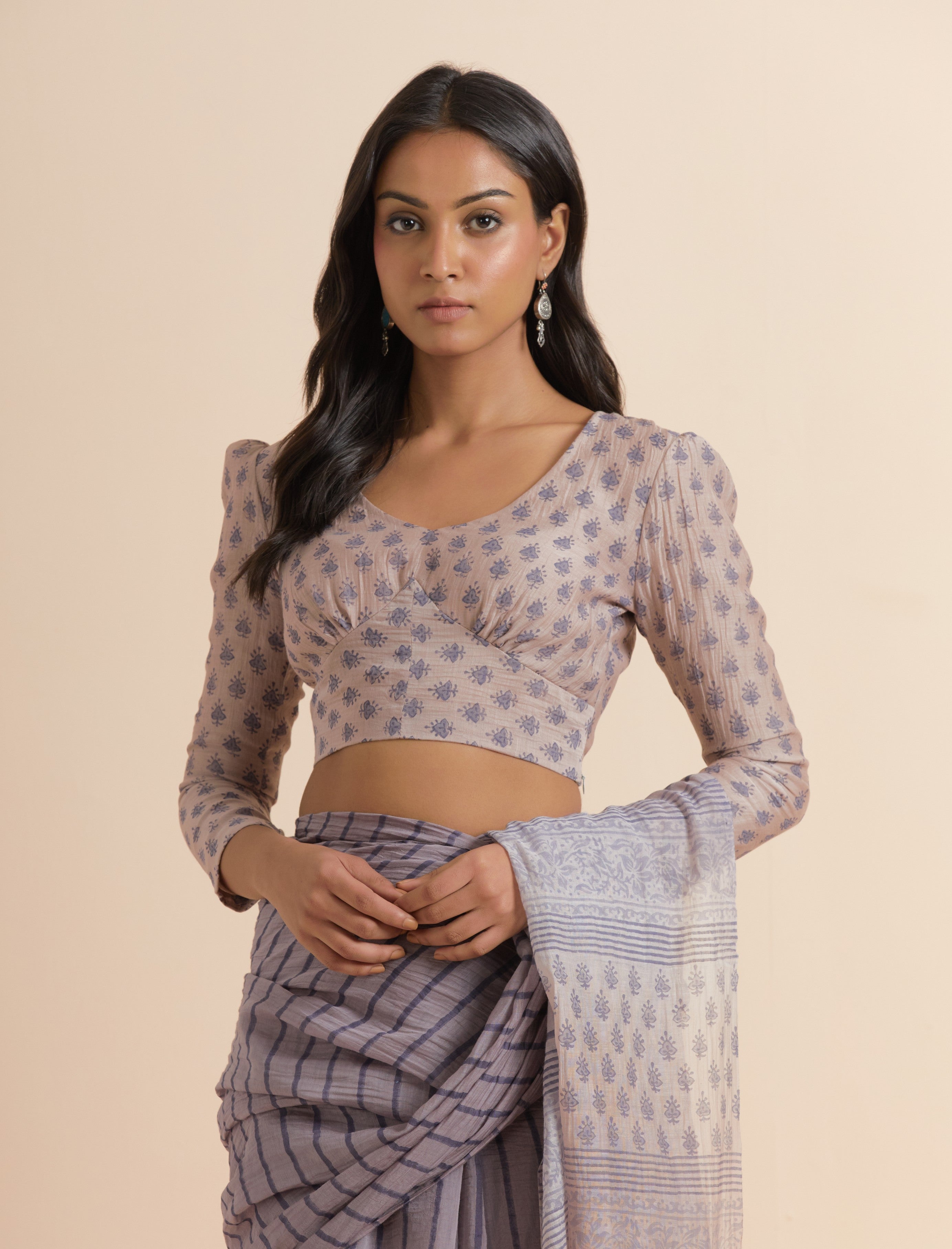 Thunder Grey Chanderi Silk Handblock Printed Saree