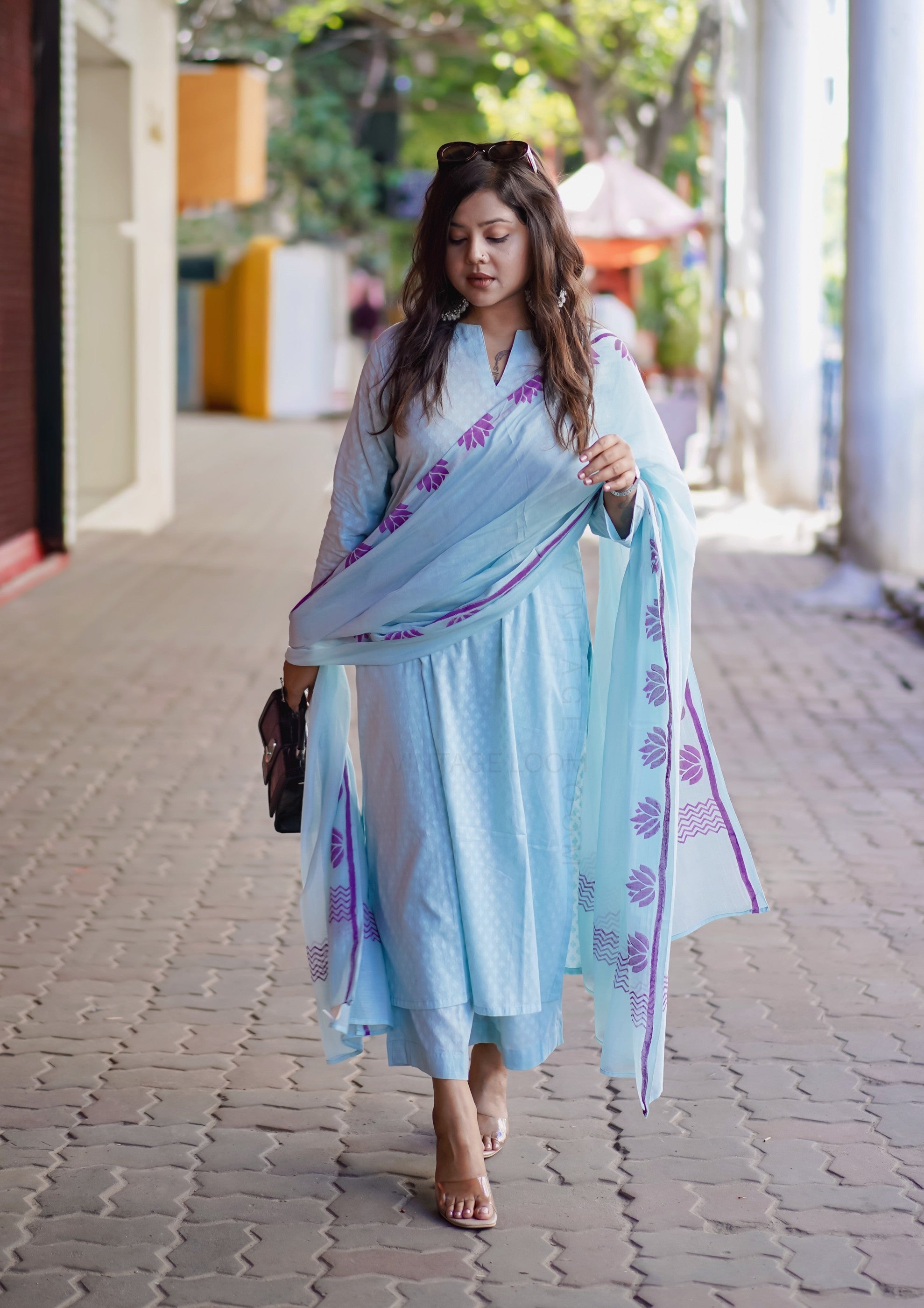 Sky Blue Pure Cotton Suit Set