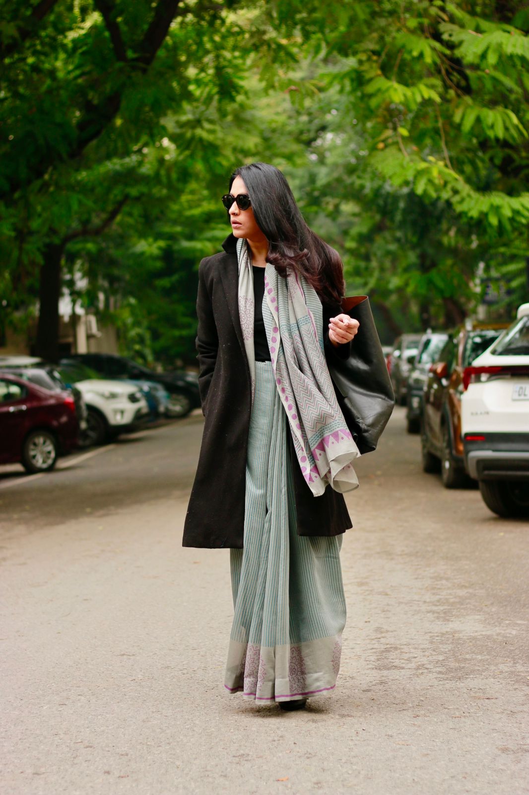 The Maven Grey Chanderi Silk Handblock Printed Saree