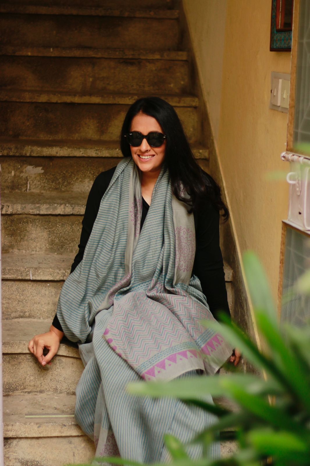 The Maven Grey Chanderi Silk Handblock Printed Saree