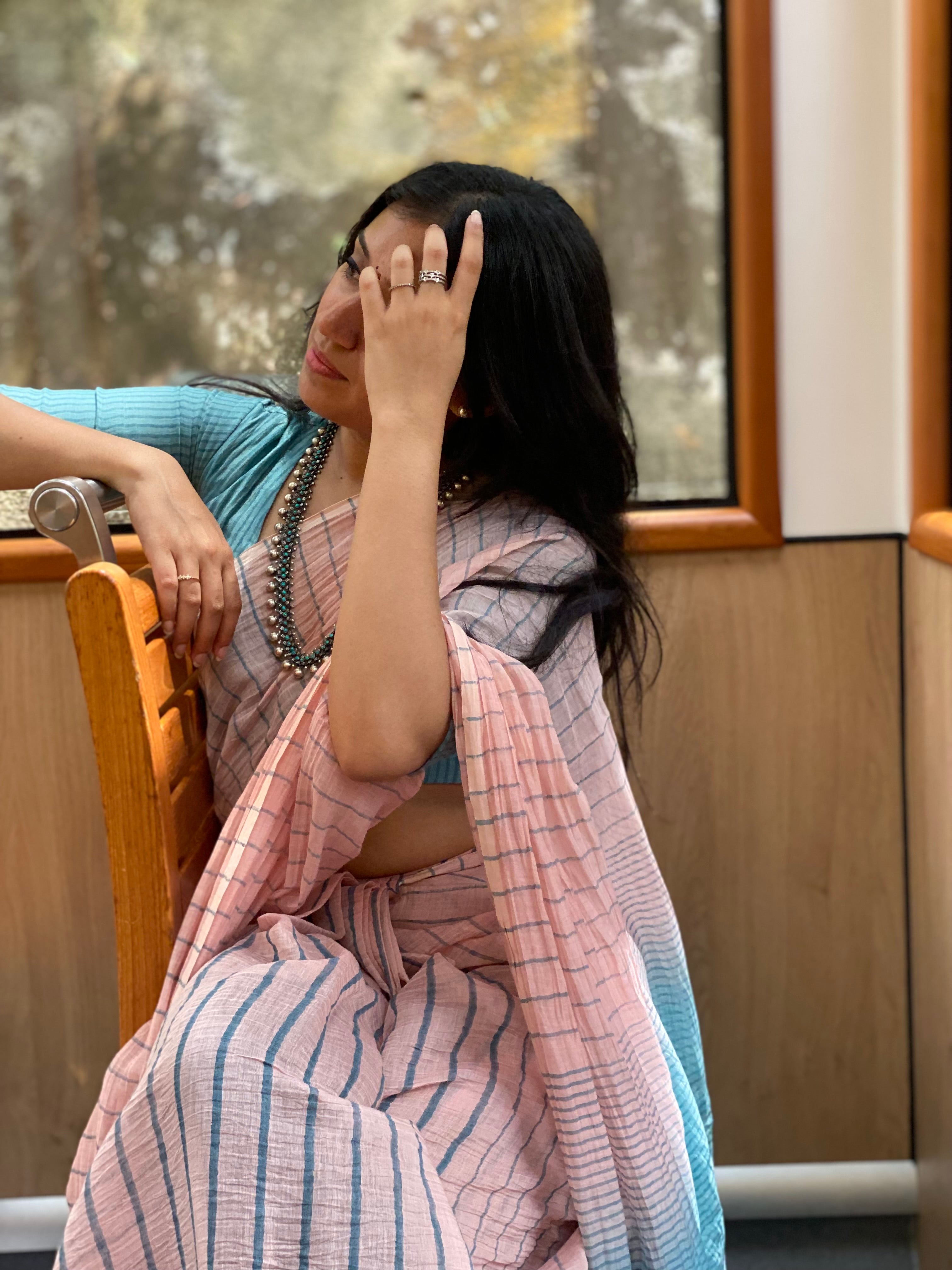 Ballerina Pink Chanderi Silk Handblock Printed Saree